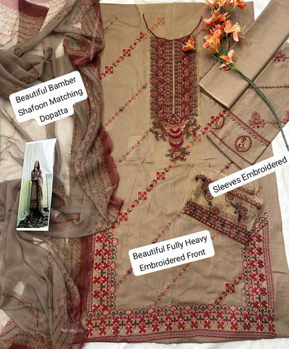 3-Piece Luxury Embroidered Unstitched Suit