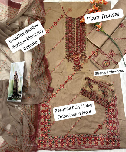 3-Piece Luxury Embroidered Unstitched Suit