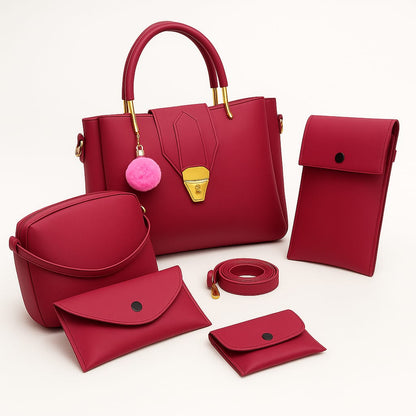 🎀✨ 5-PCS PREMIUM SOFT LEATHER HANDBAG SET ✨🎀