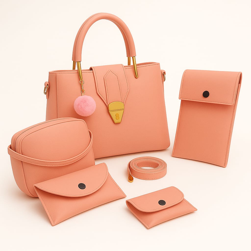 🎀✨ 5-PCS PREMIUM SOFT LEATHER HANDBAG SET ✨🎀